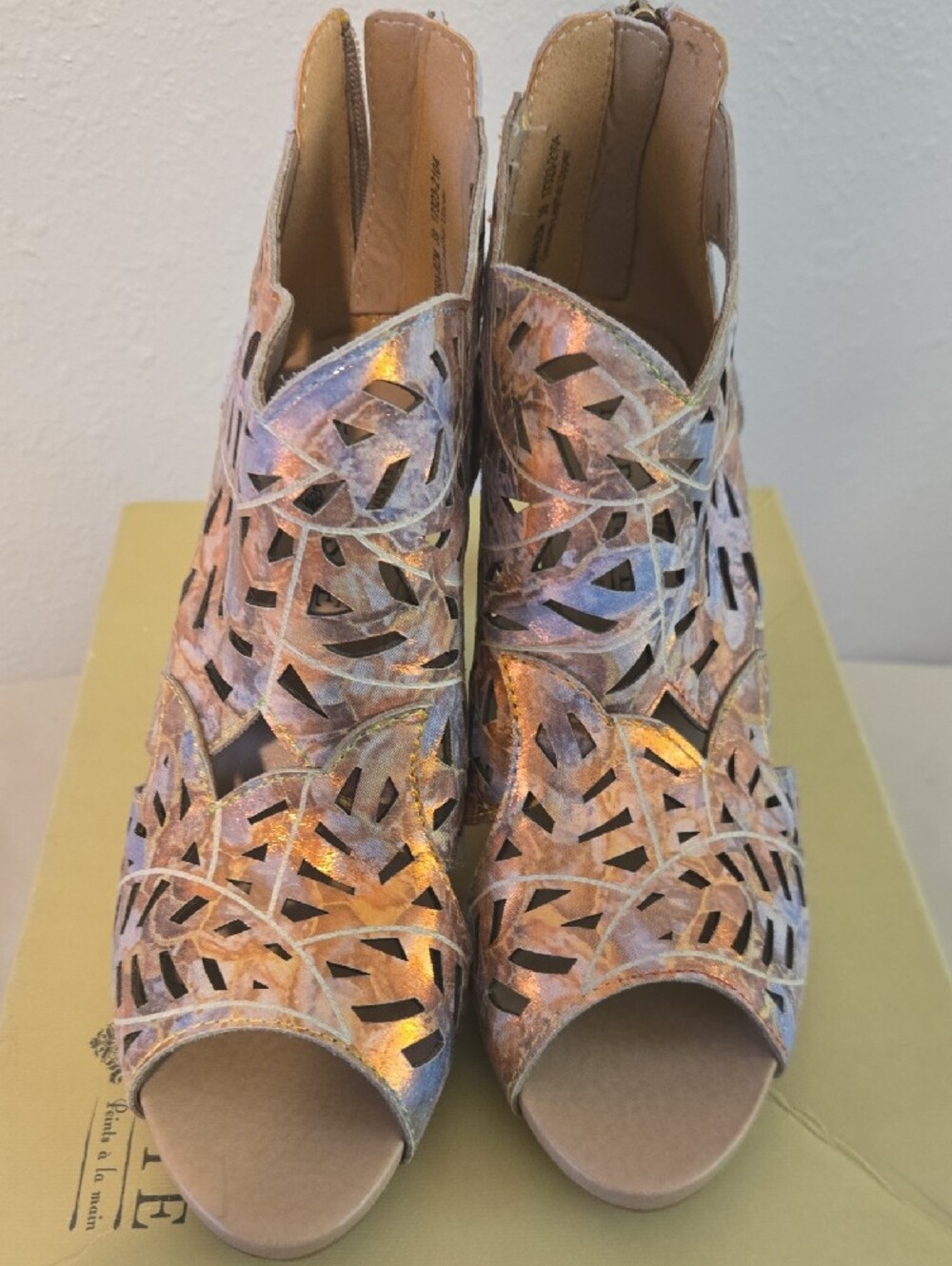 L'ATISTE Amora Metallic Bronze Multi Laser-Cut Peep-Toe Heels - Picture 2 of 5